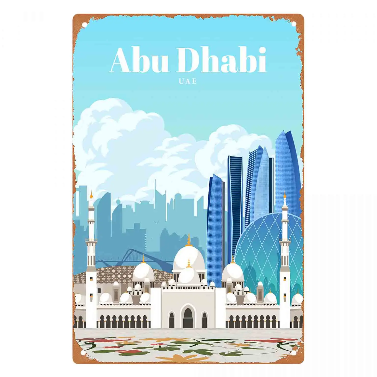 2D FLAT 1pc Abu Dhabi UAE Skyline Metal Wall Sign Decoration for Home Cafe Garage Bedroom Porch And Garden
