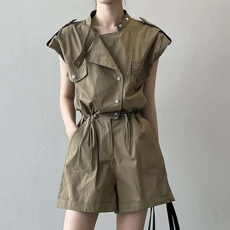 

High Waist Jumpsuit for Women Casual Solid Short Sleeve Playsuits Loose One Piece Outfit Women Wide Leg Pants Women Clothing