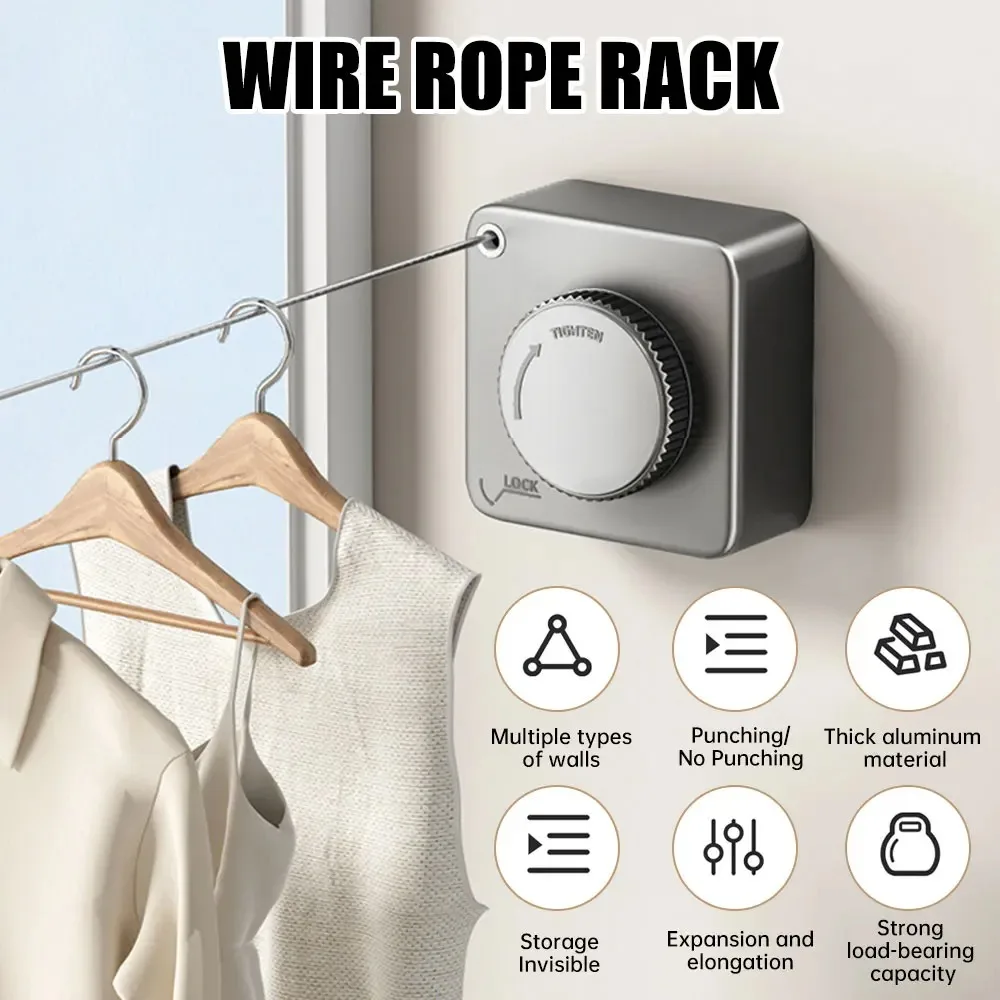 Perchas retráctiles para ropa, tendedero invisibles, alambre de secado de ropa de acero inoxidable, estante para balcón interior