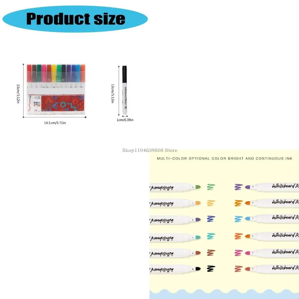 12 لونًا من أقلام السبورة الملونة القابلة لإعادة الملء، سريعة الجفاف للزجاج والمعدن والأكريليك واللوازم المكتبية المدرسية #1