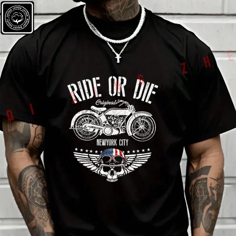 

Ride Or Die New York Motorcycle Wings Skull Biker T-Shirt Cotton Fans Men New Fashion Summer Short SleeveO-Neck T Shirt