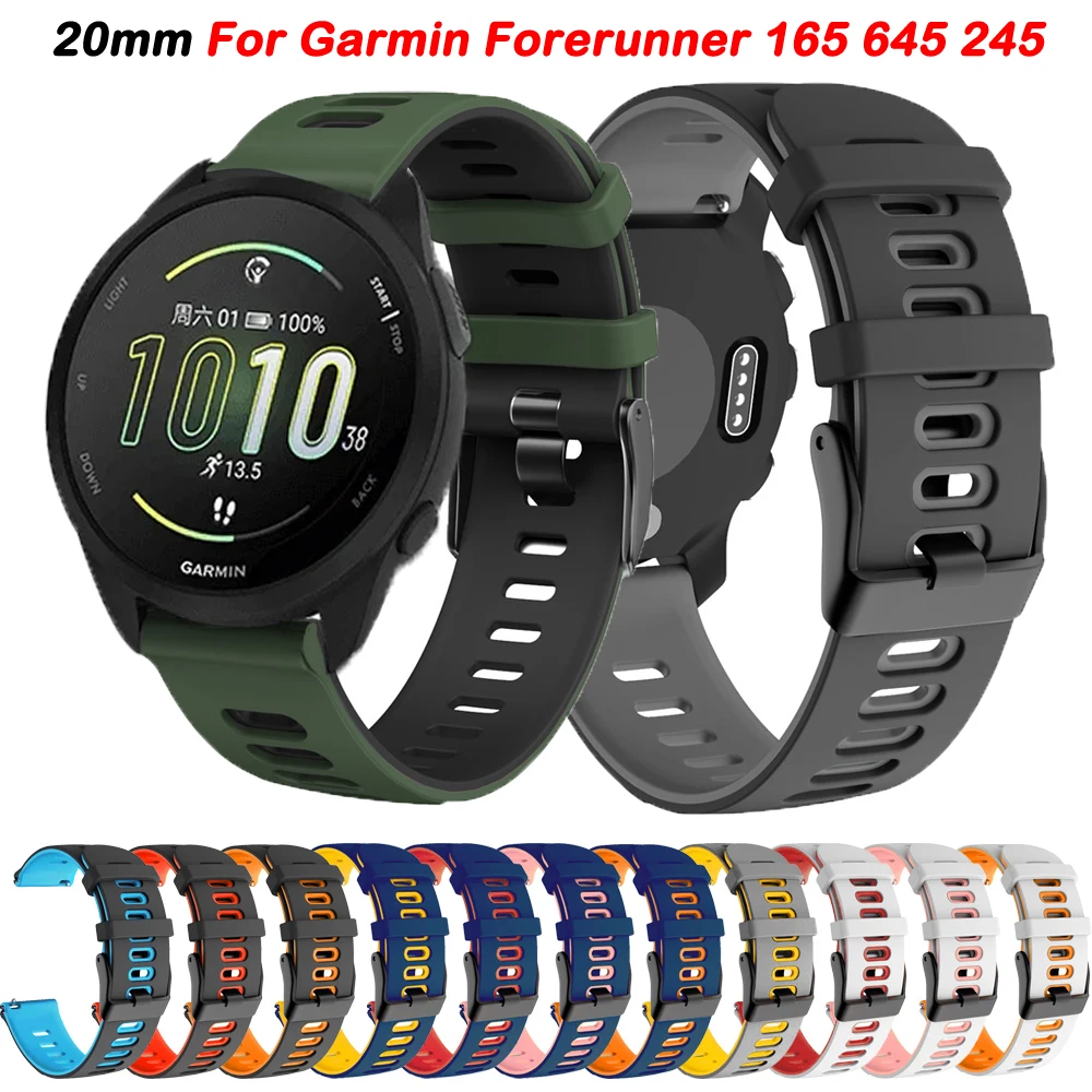 Pulseira de relógio de silicone Garmin Forerunner, pulseira Music Sport, pulseira para Vivoactive 5, 3, Venu SQ 2, 165, 245, 645, 20mm