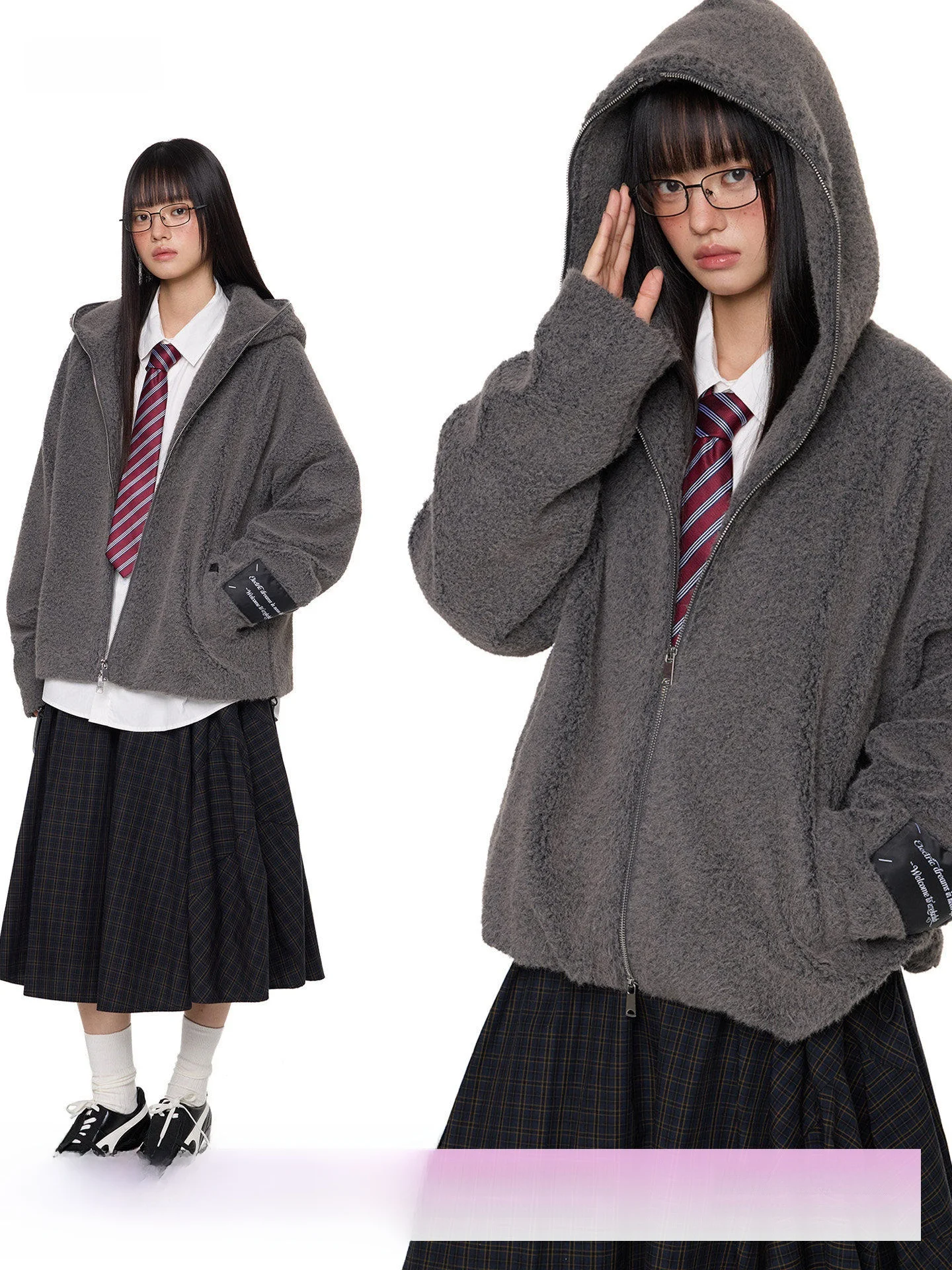 

EZEK Casual Sle Fce Lined Hooded Open Cardigan Jaet Women's Loose Fit Leisurely Pullover Top for Autumn Season