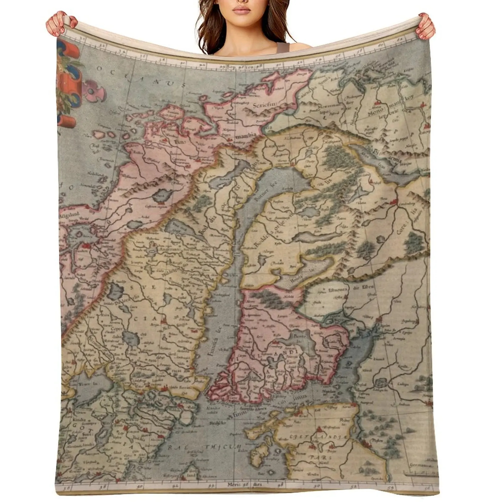 Old Scandinavia Map (1623) Vintage Norway and Sweden Atlas Throw Blanket Furry Beautifuls warm for winter Blankets