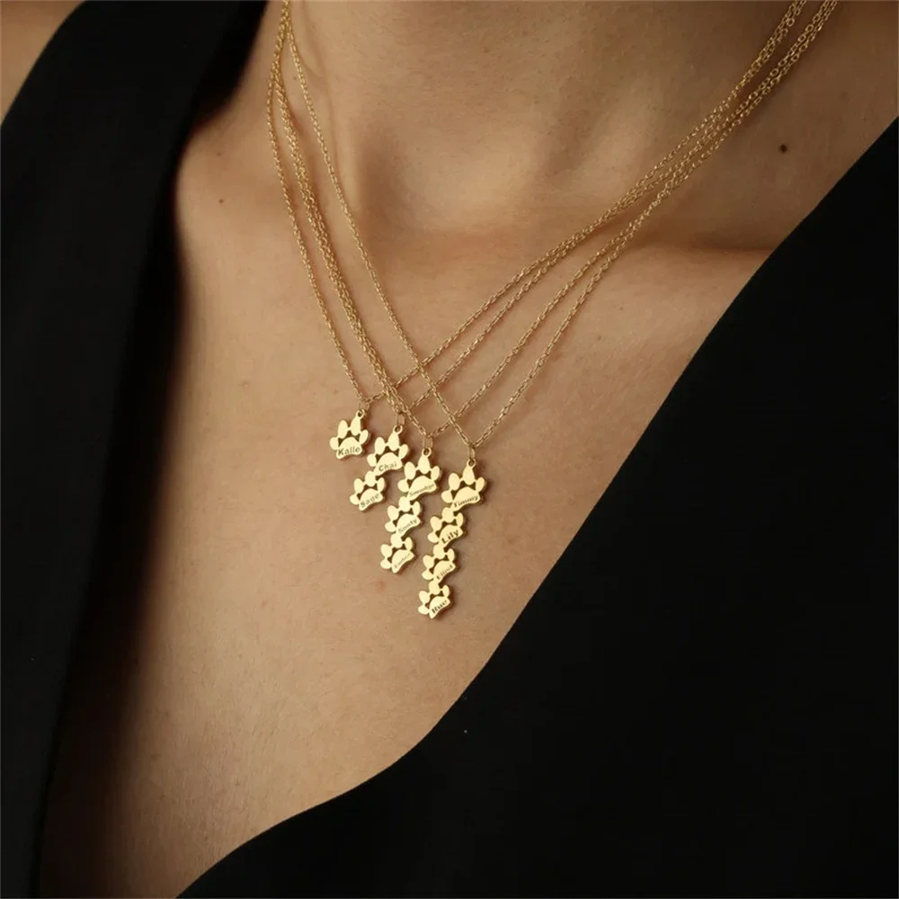 Personalized Name Customization Necklace Dog Claw Print Carved Name Necklace Festival Gift