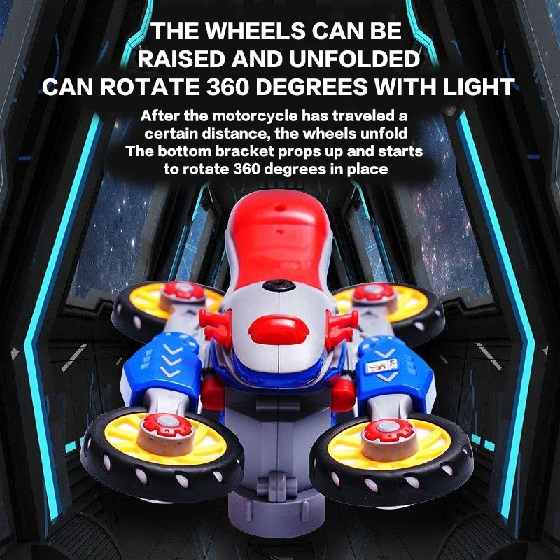 لعبة سيارة قابلة للتحويل بأربع عجلات للدراجات النارية مع صوت وضوء ملون - هدية العيد للأطفال