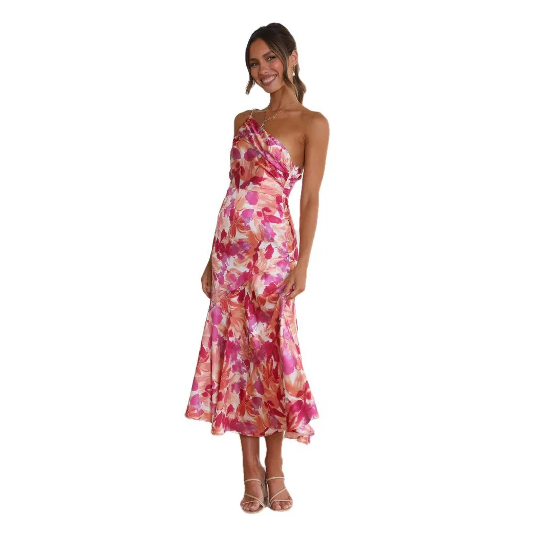 25 Verano nueva moda temperamento correa Diagonal vestido con estampado de cola de pez