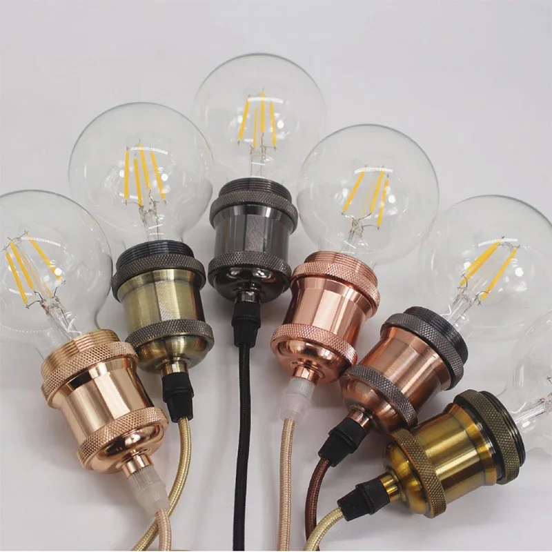 E27 suspension wire lamp holder set Vintage copper metal lamp holder holder electroplated aluminum shell lamp holder