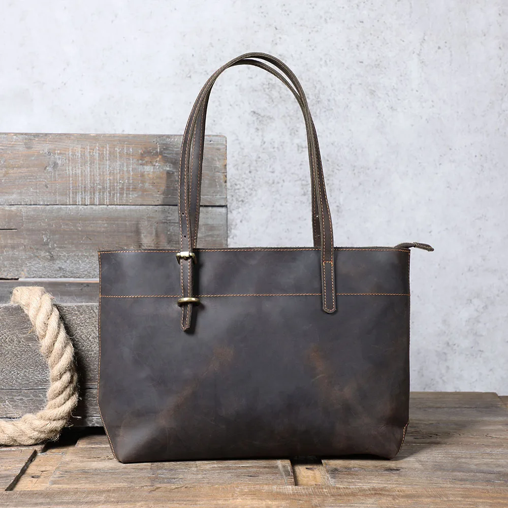 S.WORKER Vintage Echtleder Herren-Tragetaschen Aktentaschen Laptoptaschen Crazy Horse Leder Schulterhandtasche Italienisches Rindsleder – Detail 4