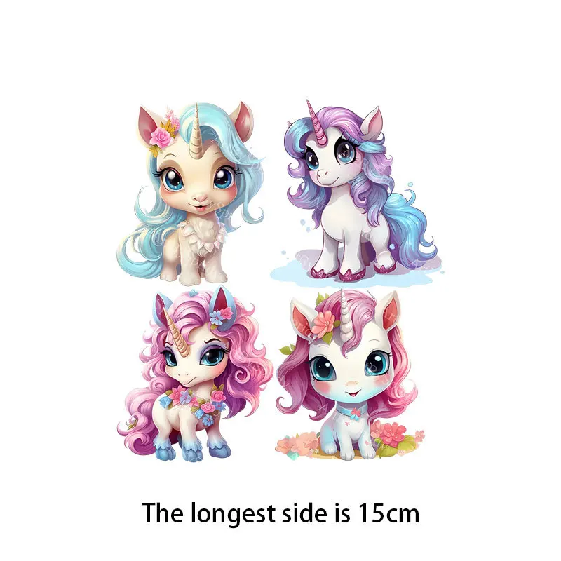 15cm Animal set ironing transfer patch, used for DIY flower T-shirts, Hippo Dinosaur Unicorn heat transfer, used for children\'s
