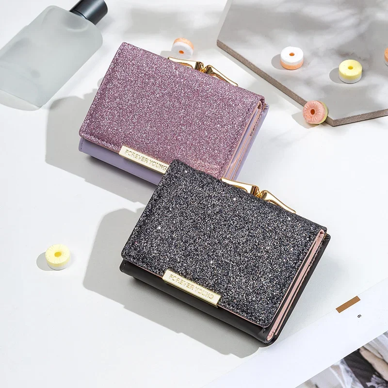 2024 Women Shiny Wallet Three Fold Wallet Cartera Mujer Ladies Coin Pocket Purse Simple Clutch Bag for Women Bolsas Mujeres 카드지갑