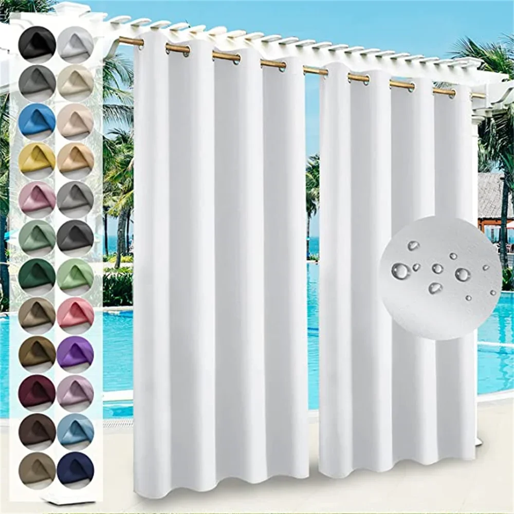 Custom Size Blackout Waterproof Outdoor Curtains in White for Window/Living Room/Kitchen/Garden/Balcony Decoration