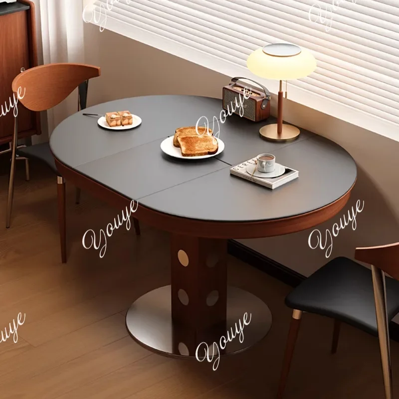 

J Bauhaus черный новый французский ретро выдвижной обеденный стол из цельного дерева овальный складной круглый стол бытовой стол для маленькой квартиры