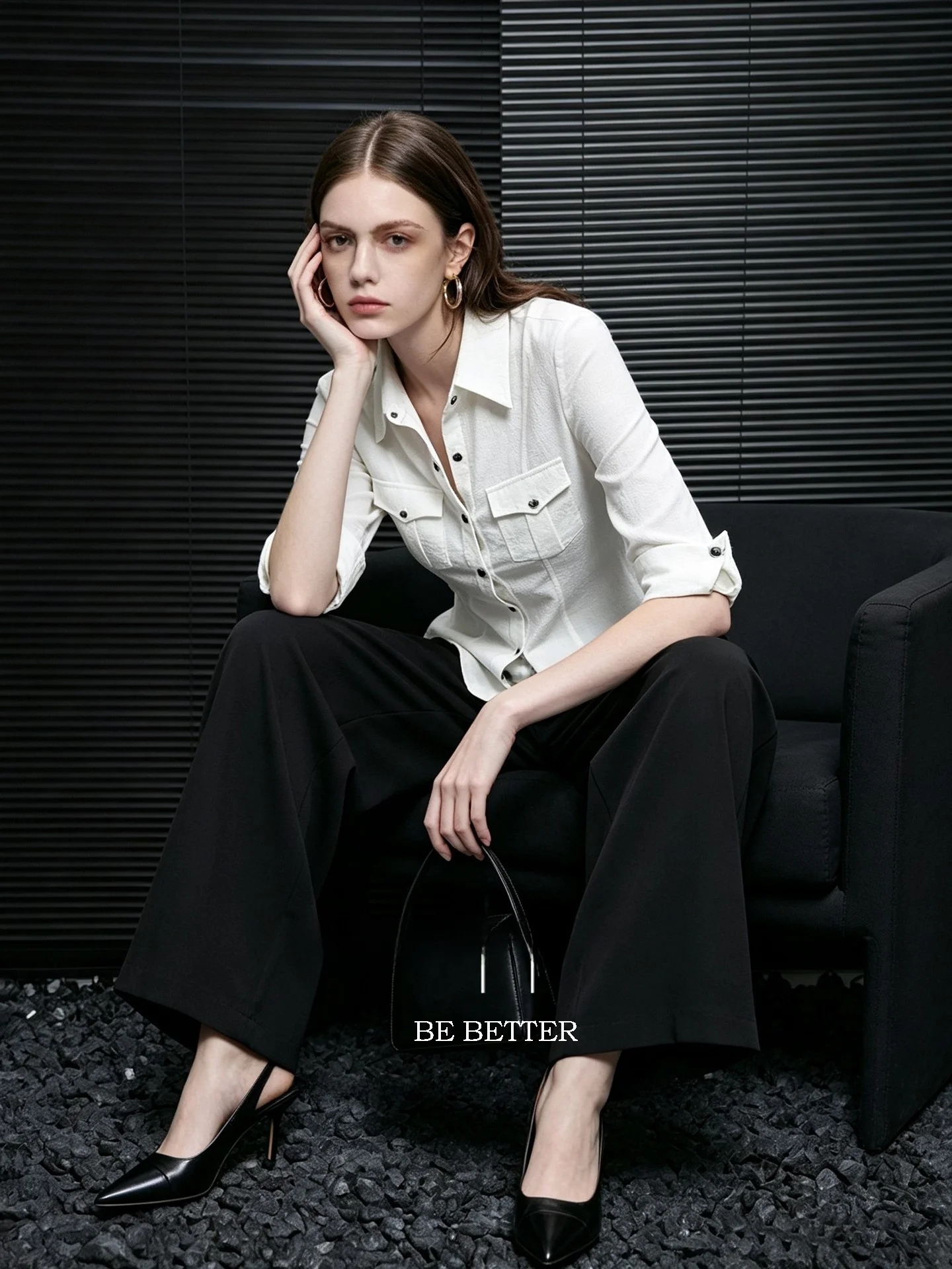 Huaappuw Fashionable Long Sleeve Collared Shirt for Women Commute Versatile Stylish Autumn New Arrival Polyester Blend