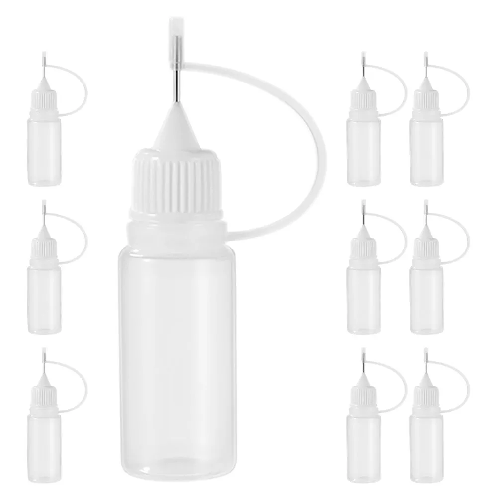 10 قطعة زجاجات ضغط الإبرة البلاستيك طرف مدبب قضيب سائل دقيق للزيت الغراء الحرفية قطارة مانعة للتسرب تصميم مدمج