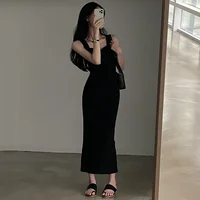 Myufon Basic Knit Long Dress Korean Fashion Square Collar Sleeveless Women's Dresses Summer Casual Y2k Vintage All-match Outftis - Image 5