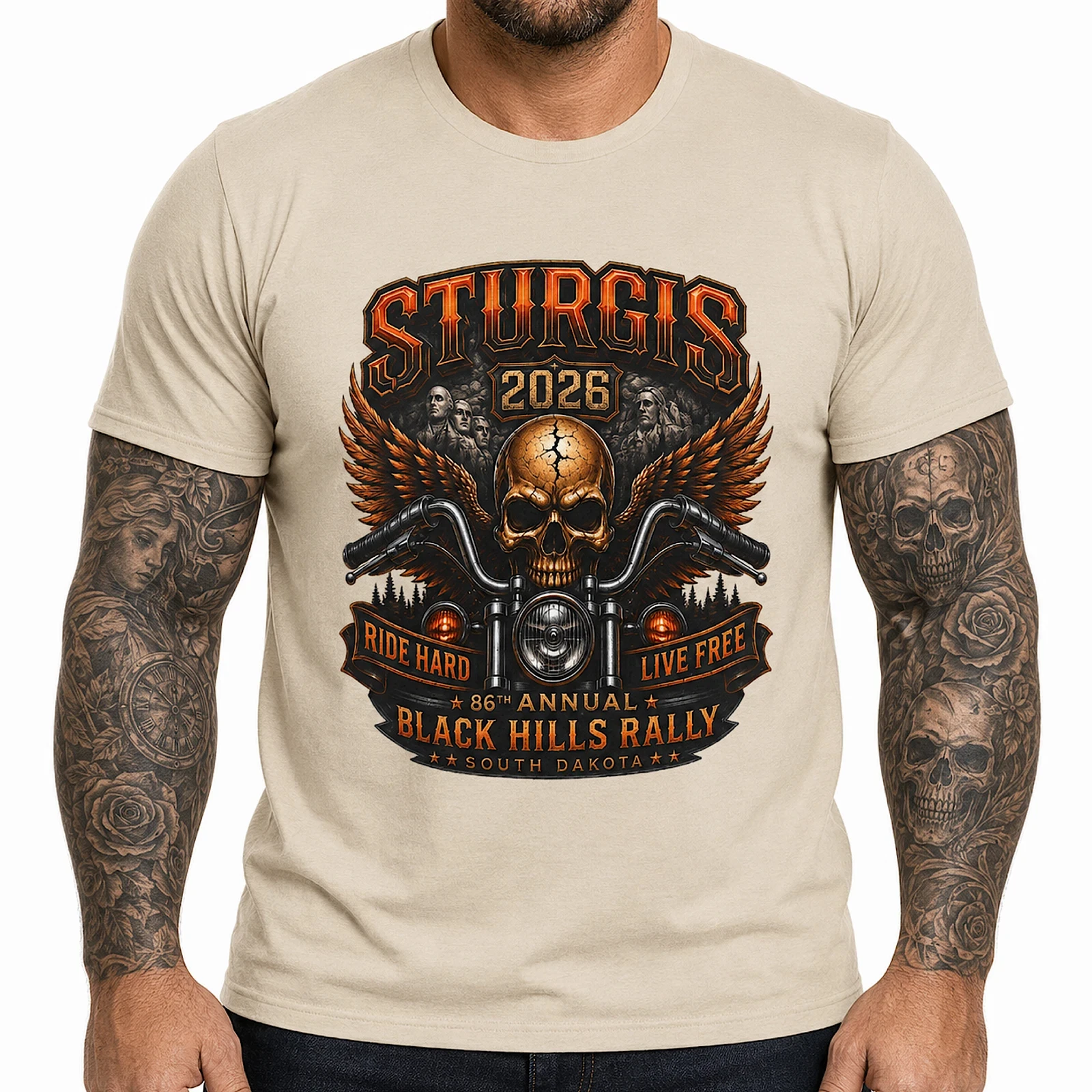 Rare Sturgis 2026 86th Black Hills Rally Skull Motorcycle Biker T-Shirt High-end Luxury Unisex Style Both of Men and Women