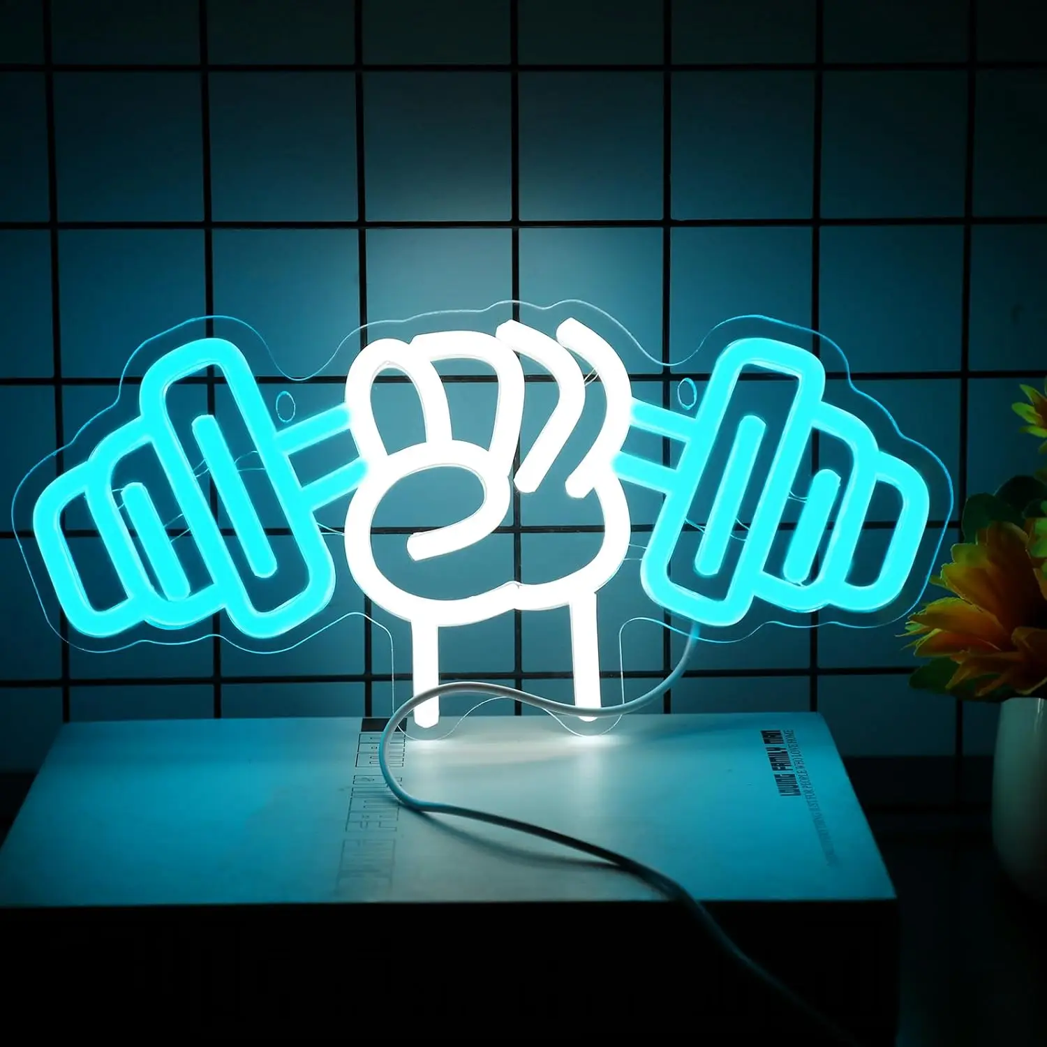 12''*5.6''Dumbbell Neon Sign LED Neon Lights lighting adjustable for Office Room Gym Room Man Cave Gamer Room Night Light