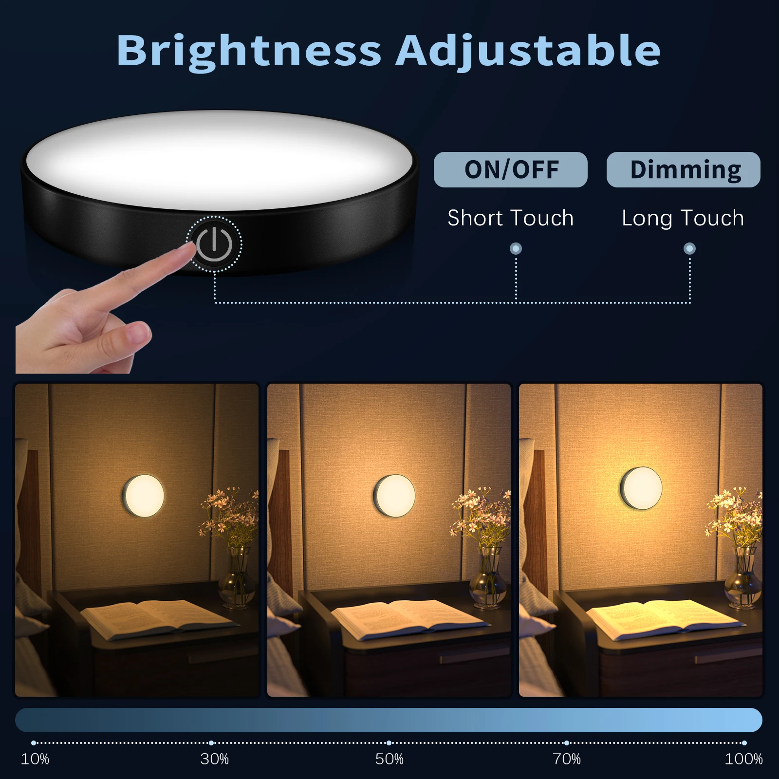 WILLED Rechargeable Dimmable Touch Light Buit-in 1000mAh Batter Portable LED Night Lights for Cabinet Wardrobe Kitchen Bedroom