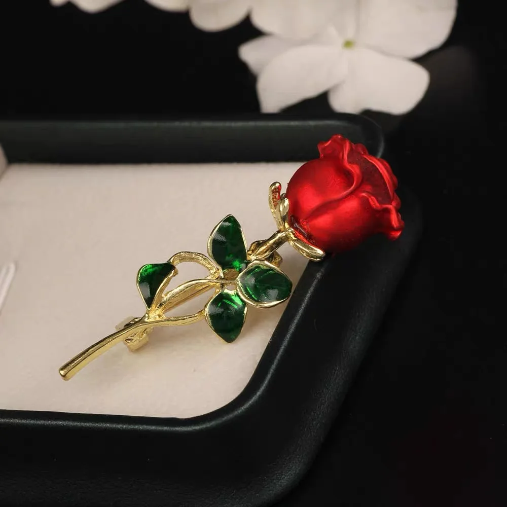 Red Rose Pin Brooches For Women Lady Fashion Vintage Elegant Enamel Flower Pin Summer Design Valentine'S Day Gift 2024 New