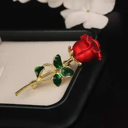 Red Rose Pin Brooches For Women Lady Fashion Vintage Elegant Enamel Flower Pin Summer Design Valentine'S Day Gift 2024 New