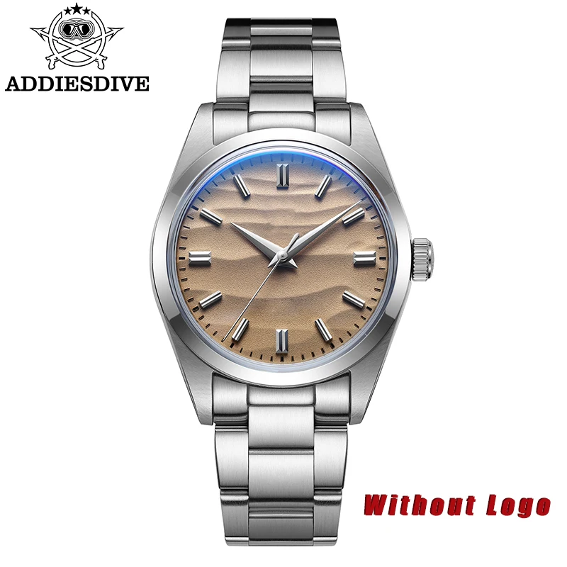 ADDIESDIVE 남성용 원피스 쿼츠 시계, 3D 모래 다이얼 돔 유리 손목시계, 로고 없음, AD2030, 36mm, 100m 방수