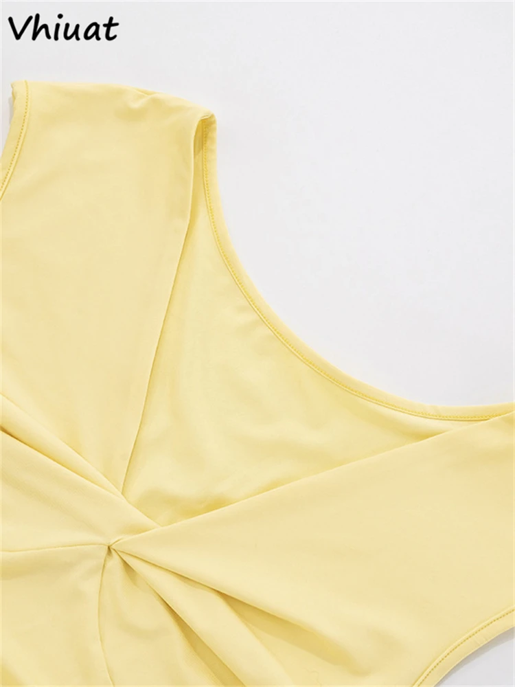 Vhiuat Vintage Elegantจีบกระโปรงผู้หญิงฤดูร้อน 2 ชิ้นชุดเสื้อกั๊กเสื้อY2Kยาวเอวสูงกระโปรงเซ็กซี่ชุด 2025