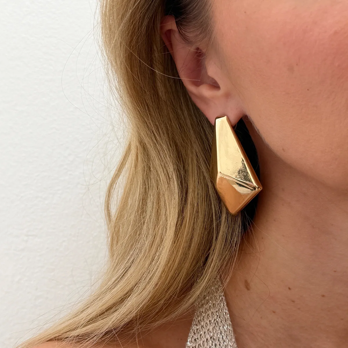 Earrings Faceted Pleated Geometric Shiny Polished with Clean Lines for Office Women Sturdy Comfortable Metal Silver Tone