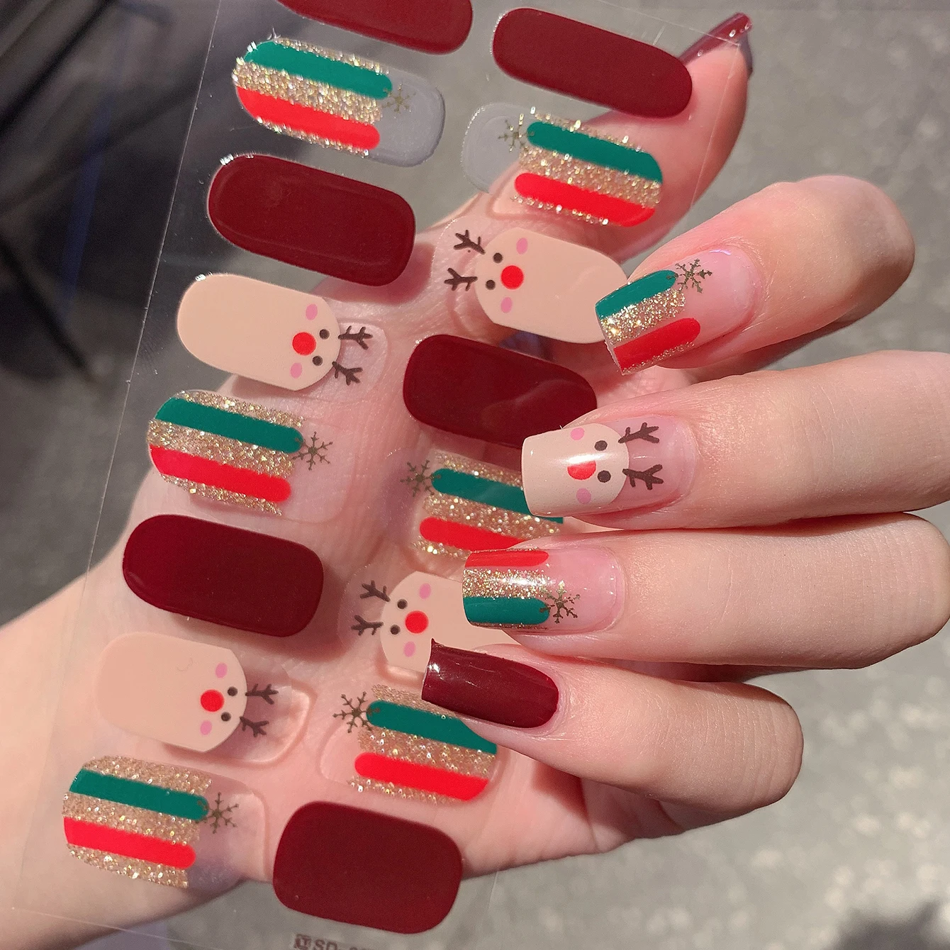 Adesivos de unhas cobertura completa, 6 peças por conjunto, design de Natal, decoração de unhas, auto-adesivo, arte criativa