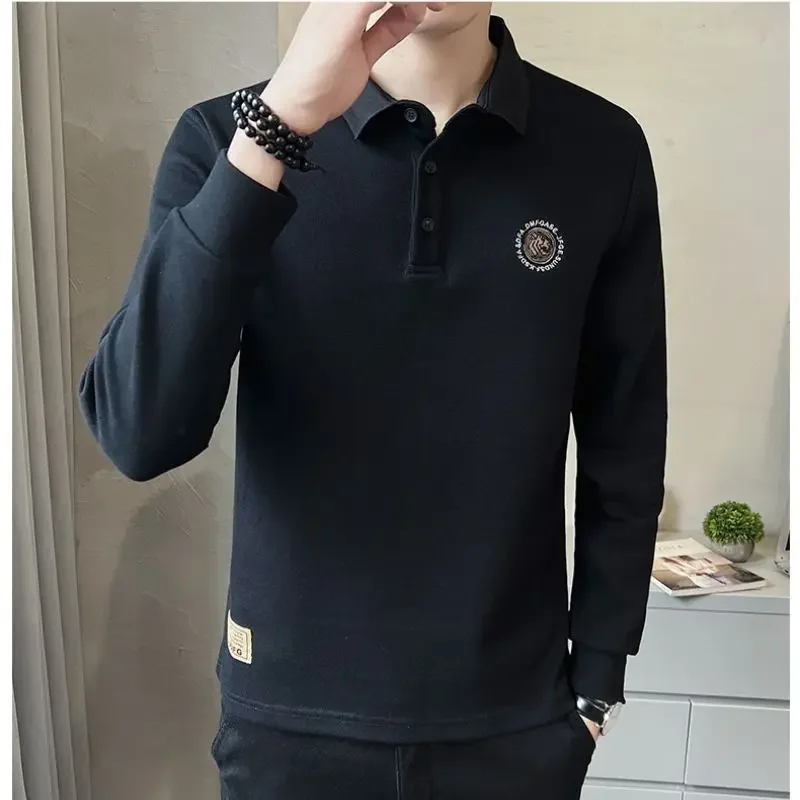 Business Polo T Shirt for Men Formal Long Sleeve Pullovers Baggy Man Sweatshirt Y2k Elegant New Harajuku Fashion With Collar Tee