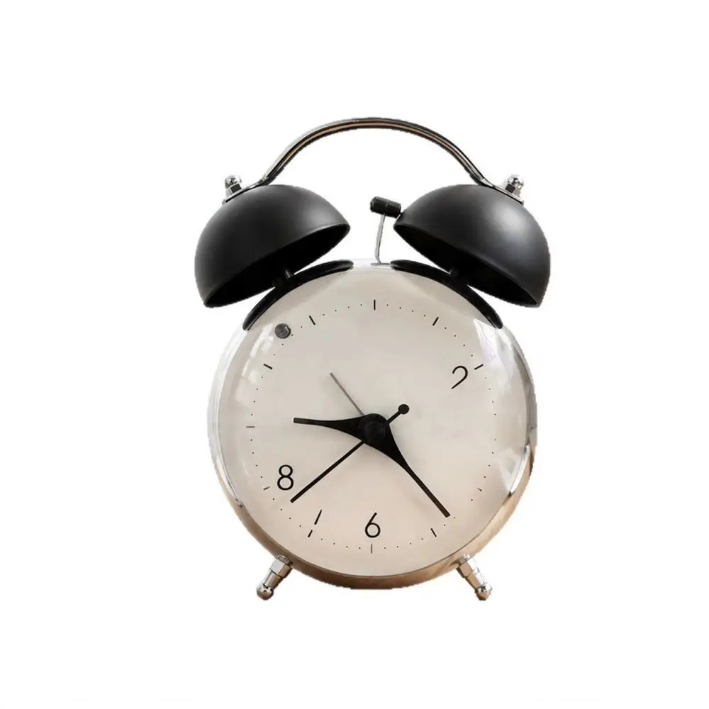 Silent Metal Alarm Clock Battery Operated Nordic Minimalist Design Loud Ringing Desk Bedside Watch Night Light