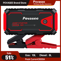 POVASEE Jump Starter Power Pack 3000A Car Battery Booster Jump Starter for 12V Vehicle Car Jump Starter Power Bank with Lighting