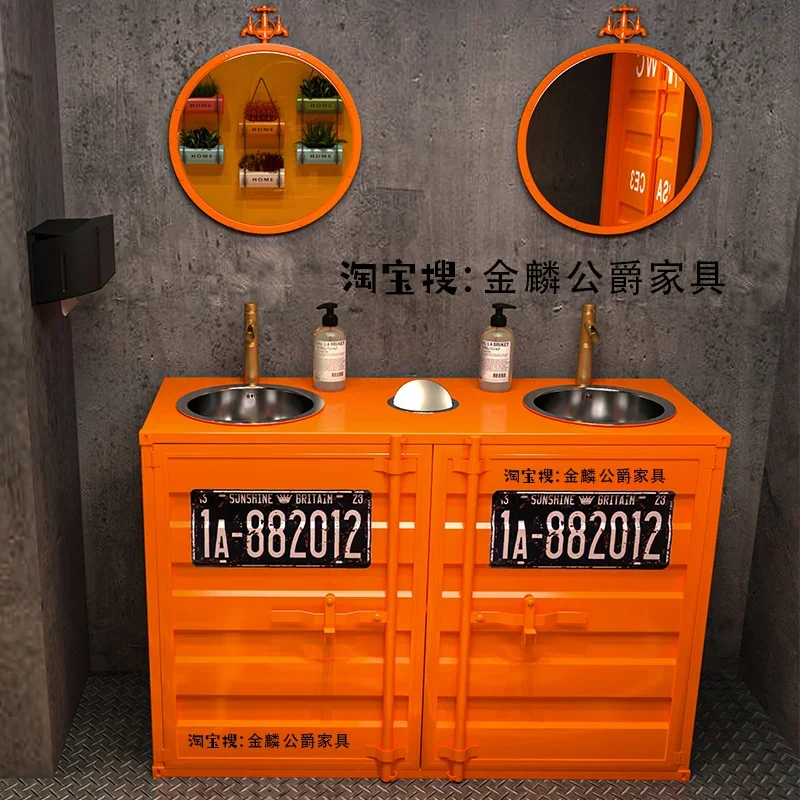 Industrial wind stainless steel container oil drum type wash basin bathroom creative wrought iron floor column wash table