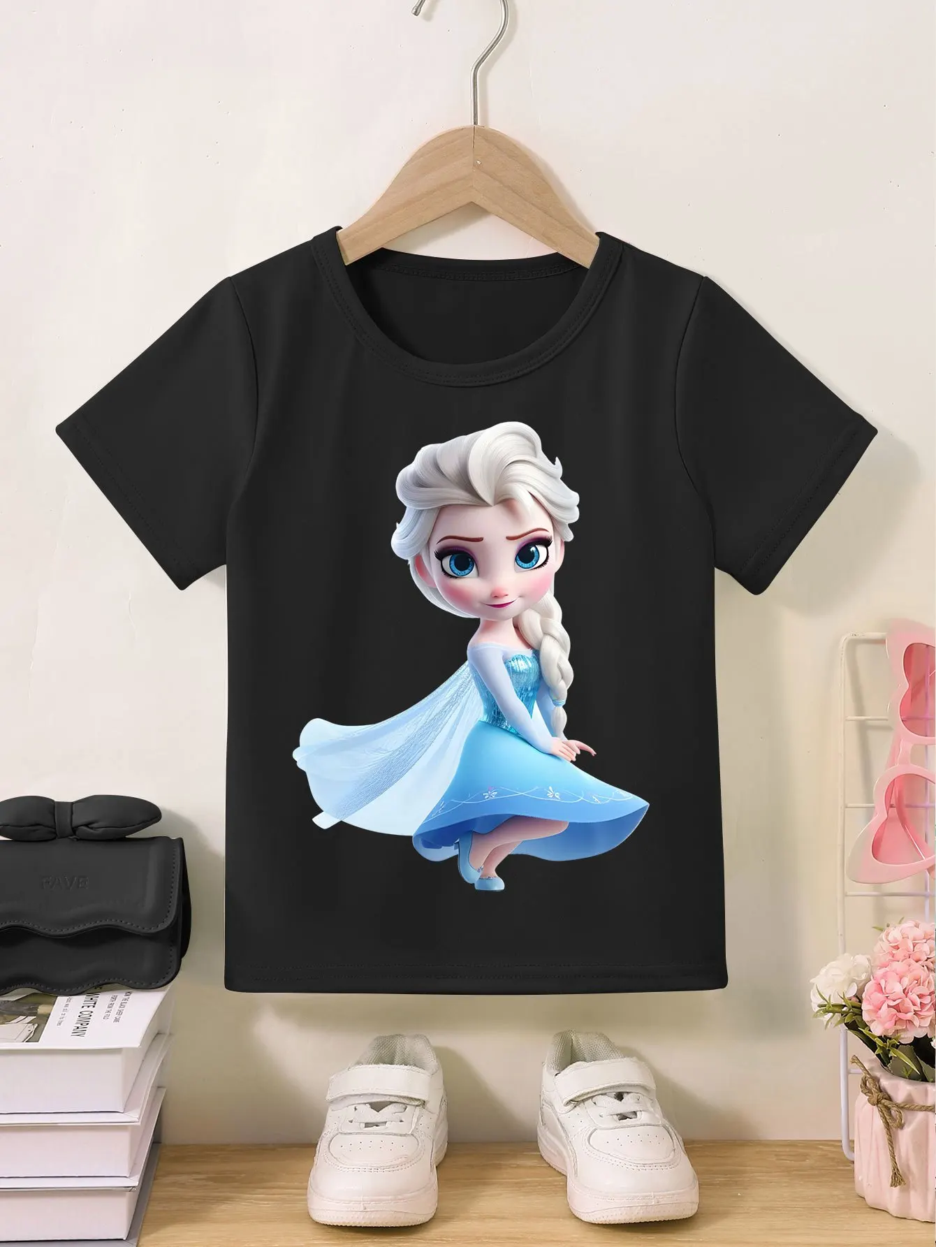 

Kids Frozen Elsa Print Girls T-Shirt Short Sleeve Cotton Tees Cartoon Disney Y2k Tops Boys and Girls T-shirt Children's Clothes