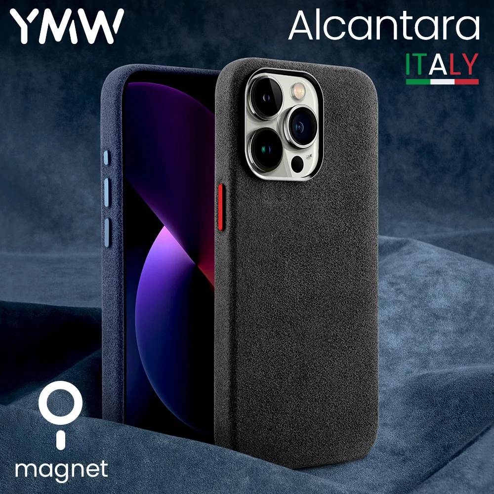 

YMW ALCANTARA Magnetic Case for iPhone 15 Pro Max 14 13 mini Luxury Supercar Interior Same Suede Leather Magnet Phone Cover