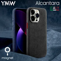 YMW ALCANTARA Magnetic Case for iPhone 15 14 12Pro Max mini Luxury Supercar Interior Same Suede Leather Magnet Phone Cover