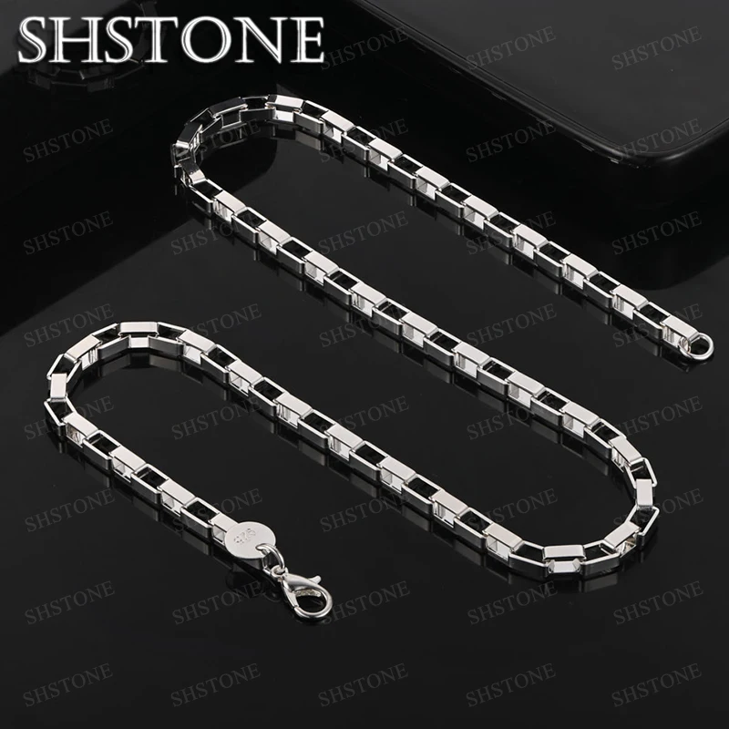 SHSTONE 18K Gold Square Link Chain Necklaces For Woman Men Classic Party Wedding Fashion Fine Jewelry Lady Charm Birthday Gift