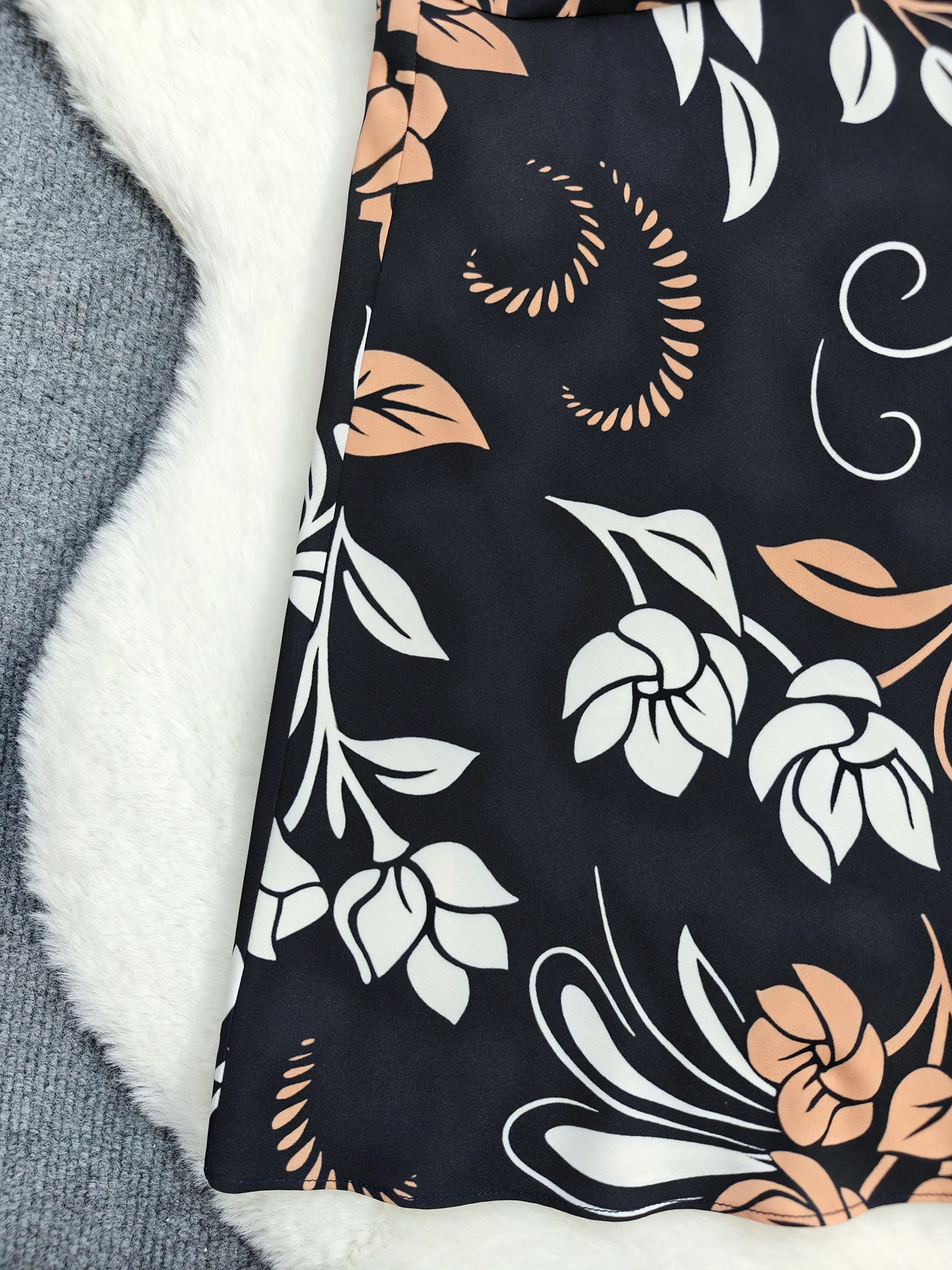 Abito lungo da donna a trapezio con stampa di foglie tropicali e vita grembiule - Abito da spiaggia Boho a maniche corte in nero/beige/marrone/per l'estate