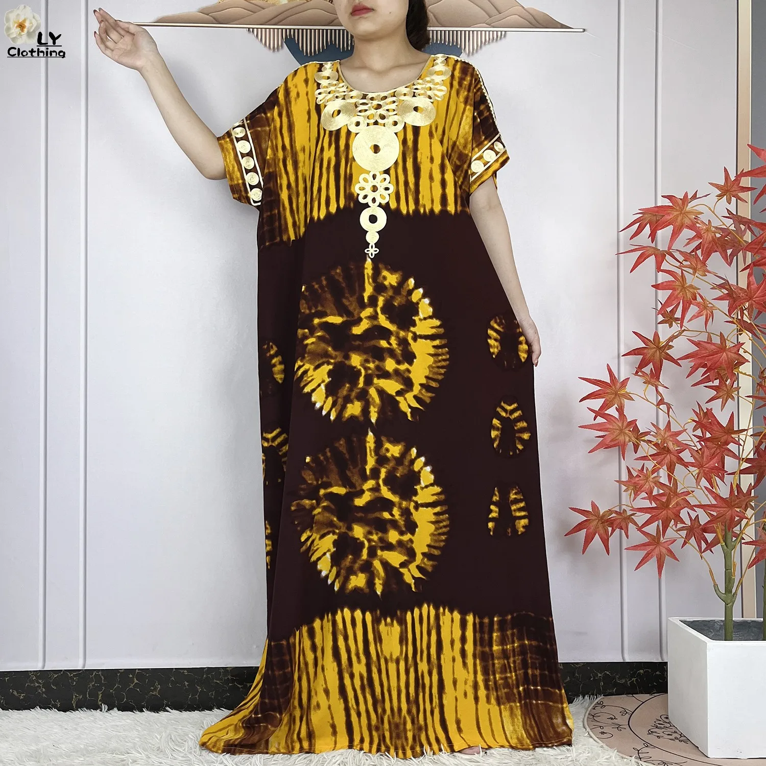 2024 New Summer Abaya African Women Dashiki 100% Cotton Floral Casual Dress Printed Short Sleeve Loose Maxi Dubai Islam Dresses