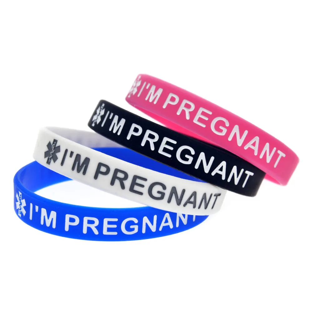 

50 Pcs I am Pregnant Silicone Bracelet Medical Alert Bangle Adult Size 4 Colors