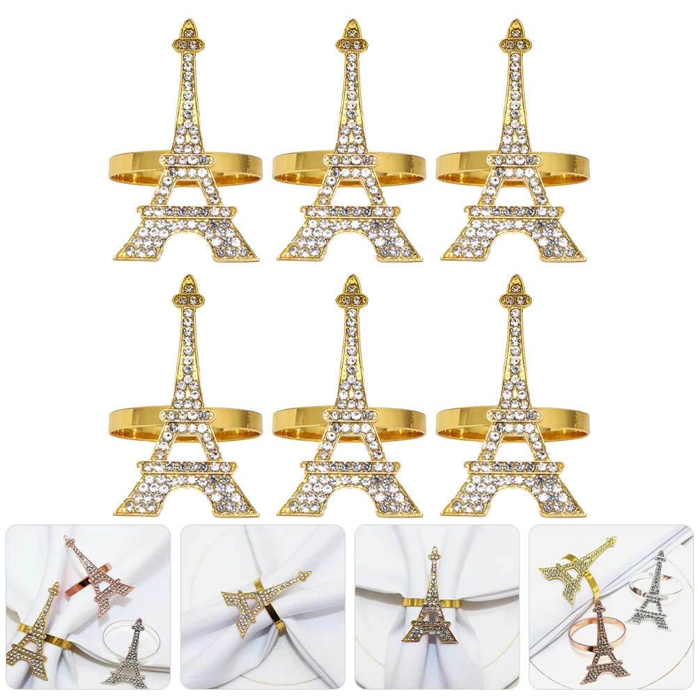 

6 Pcs Paper Napkin Ring Woman Holds Eiffel Tower Rings Alloy Tulle Delicate Serviette Buckle