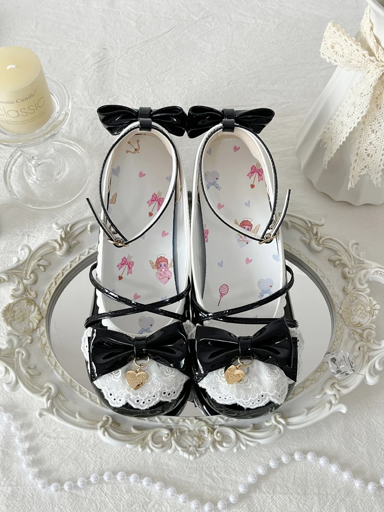 Lolita Original Low Heel Shallow Mouth Round Head Bow Princess Girl Student Shoes Japanese Sweet Loli Tea Party Single Shoes