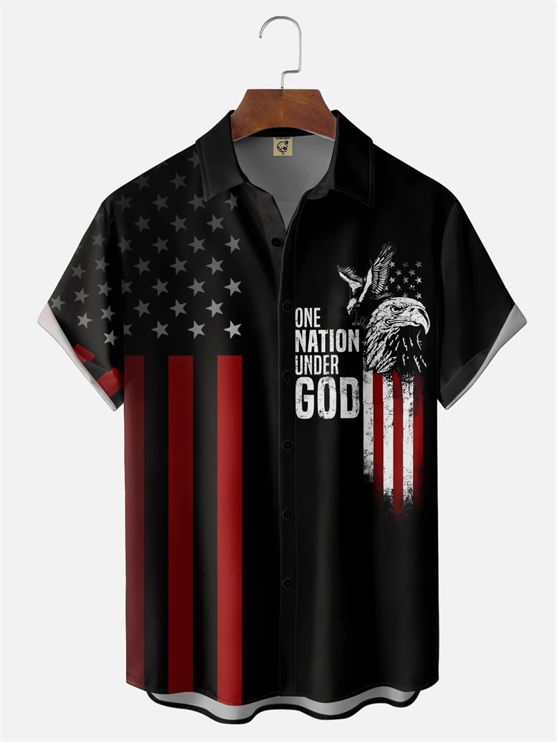 

Men's Hawaiian Shirt Eagle & US Flag Print Casual Short Sleeve Button Down For Summer Beach Blouse 250th Anniversary Shirts