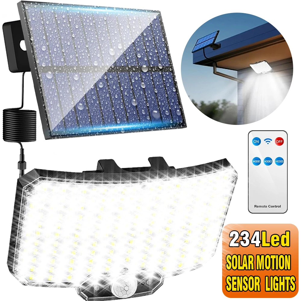 

234LED Solar Light Outdoor Waterproof with Motion Sensor Floodlight Remote Control 3 Modes for Patio Garage Backyard