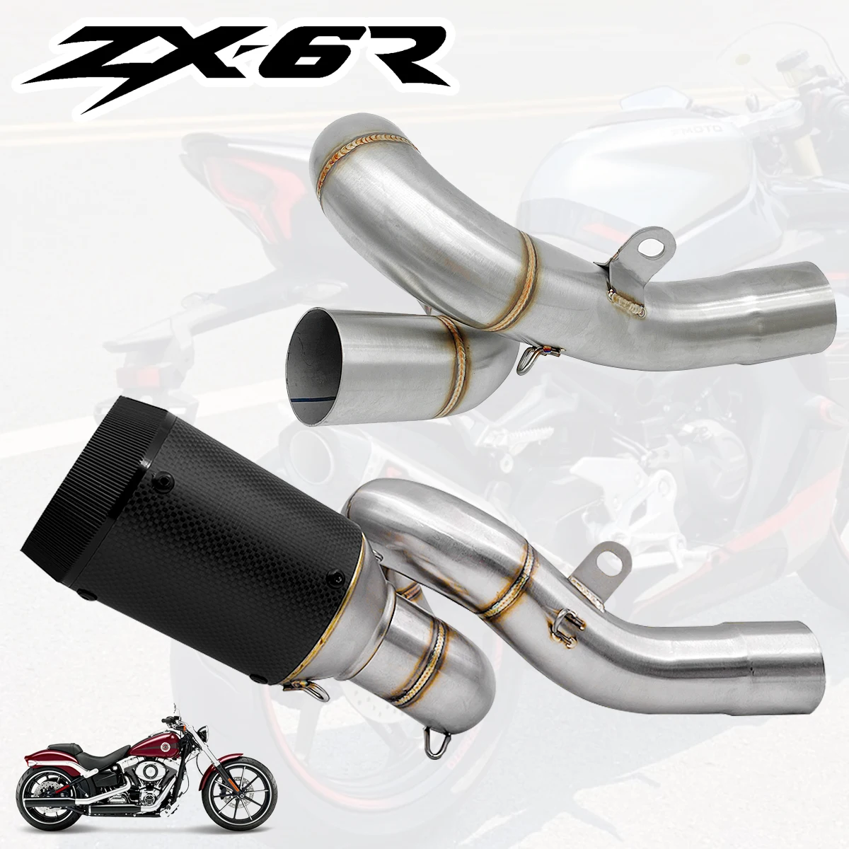 REALZION ZX6R-Système de Tuyaux à Enfiler, Ensemble Complet de Tuyau Central de Moto pour Kawasaki ZX6R 636 2009-2021 2020