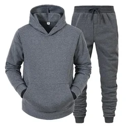 Sudadera con capucha deportiva y pantalones de chándal informales para exteriores, traje de Jogging de 2 piezas para hombres y mujeres, otoño e invierno, Color sólido