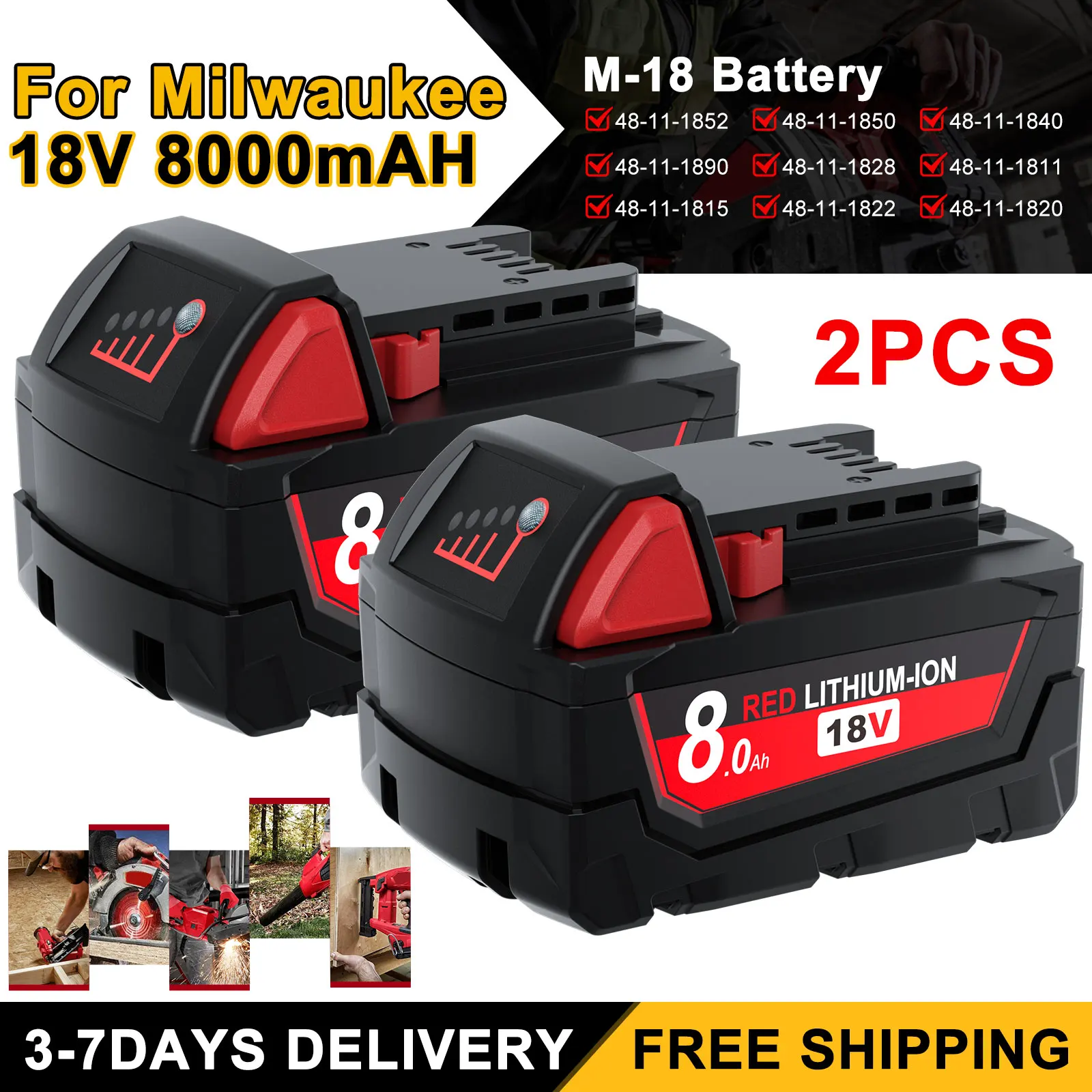 

For Milwaukee M18 18V 8000mAH Replacement For Milwaukee M18B5 XC Li-ion battery M18B 48-11-1815 48-11-1850 2604-22