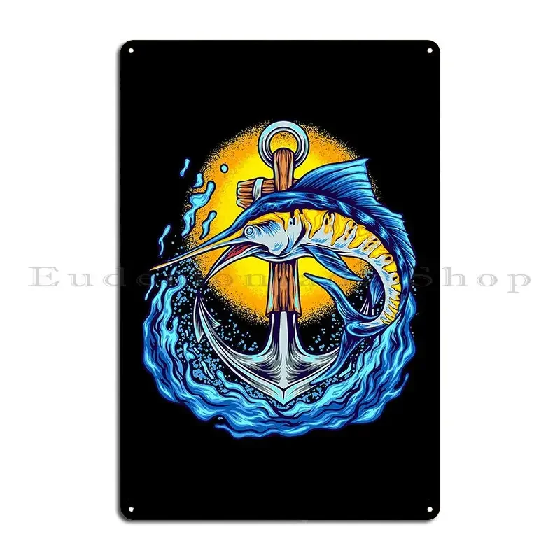 Blue Marlin Metal Sign Retro Vintage Wall Decor Iron Garage Tin Sign Poster