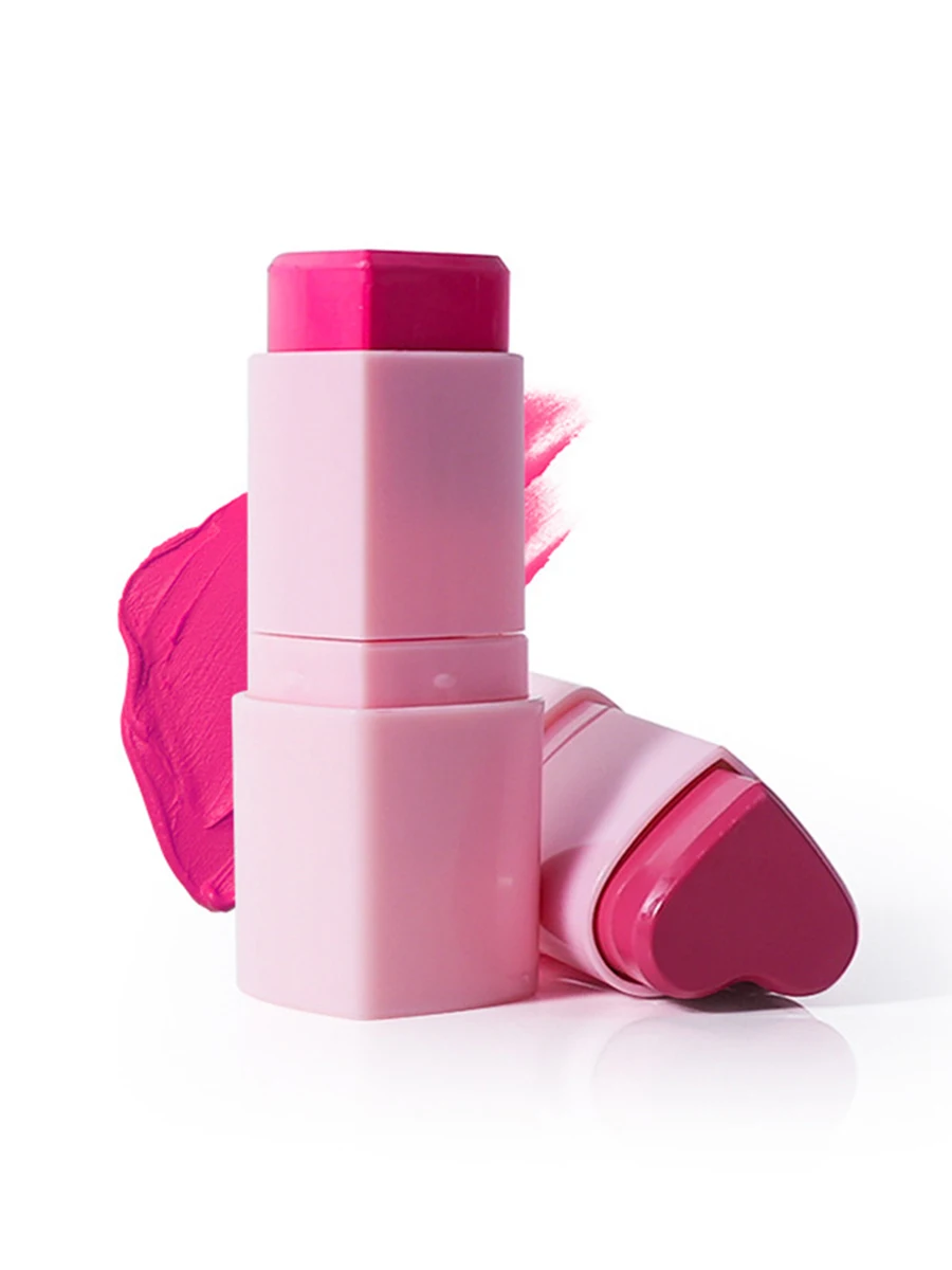 Private Label Blush Stick Custom Logo Heart Shape Waterproof Vegan Moisture Blusher MakeUp Wholesale Cruelty Free Pink Package