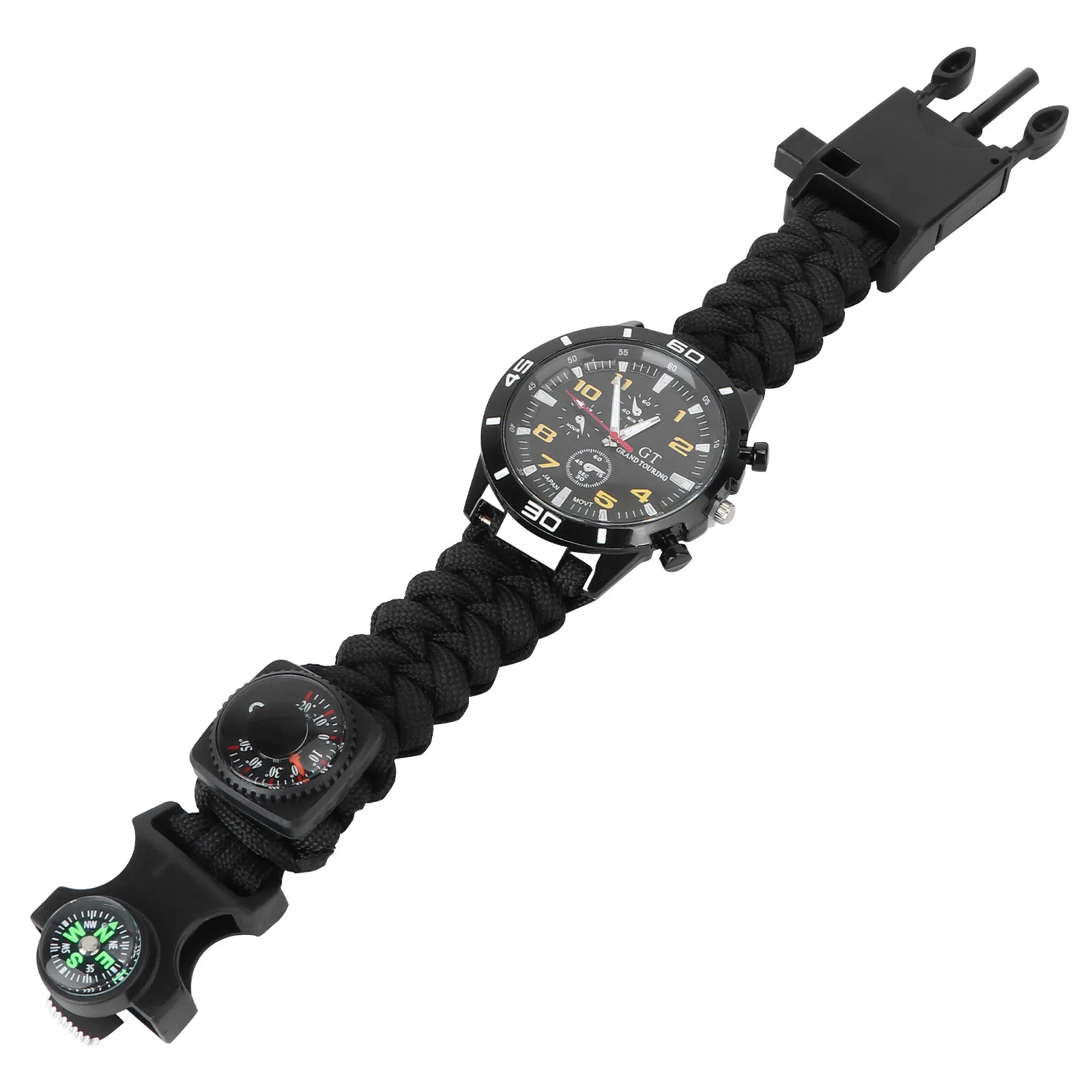 

Multifunctional Outdoor Watch with Compass Thermometer Braided Lanyard Strap for Mountaineering Hiking Climbing Night Ride